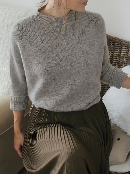 

Loose Plain Crew Neck Casual Sweater, Gray, Pullovers