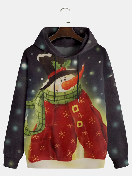 

Men's Christmas Snowman Graphic Print Hoodie, Black, Hoodies&Sweatshirts