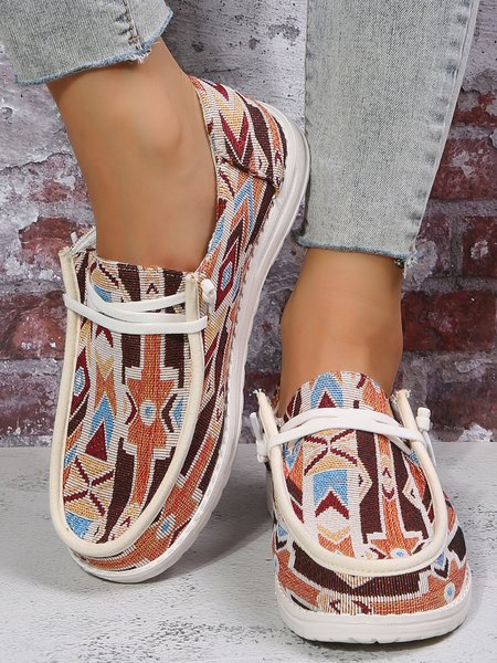 

Boho Canvas Ethnic Flats, As picture, Flats