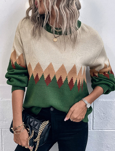 

Casual Geometric Wool/Knitting Crew Neck Sweater, Multicolor, Sweaters
