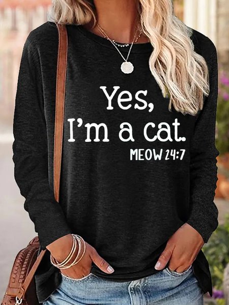 

Lilicloth X Yuna Yes I'm A Cat Meow 24:7 Women's Long Sleeve T-Shirt, Black, Long sleeves