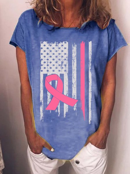 

America Flag With Pink Day Women's Breast Cancer Awareness Day T-Shirt, Blue, T-shirts