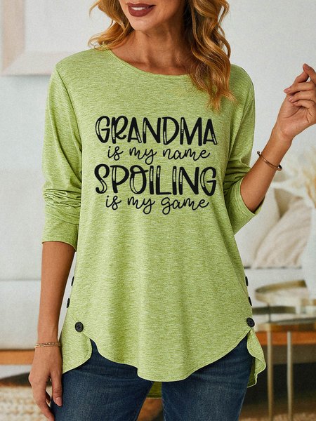 

Grandma Is My Name Simple Cotton-Blend Top, Green, Long sleeves