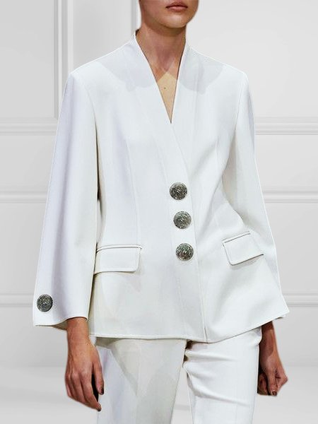

Long sleeve Plain Elegant Regular Fit Blazer, White, Blazers