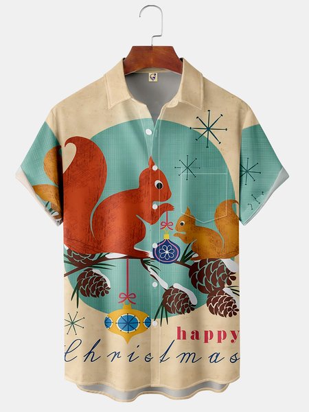 

Men's Christmas Print Casual Breathable Hawaiian Short Sleeve Shirt, Blue, Short Sleeve Shirts