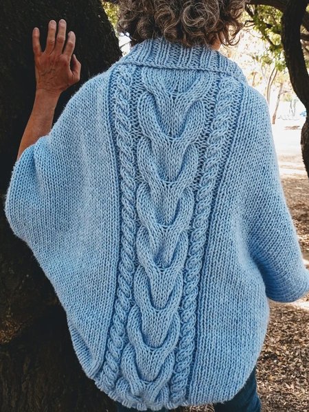 

Thick needle twisted warm sweater jacket plus size, Blue, Sweaters