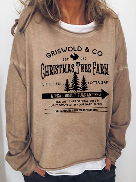

Women's Christmas Tree Farm Crew Neck Casual Loose Sweatshirt, Khaki, Hoodies&Sweatshirts