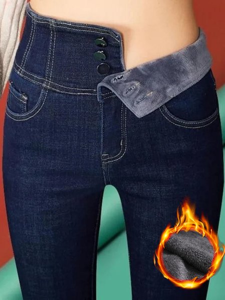 

Casual Plain Regular Fit Jeans, Blue, Pants