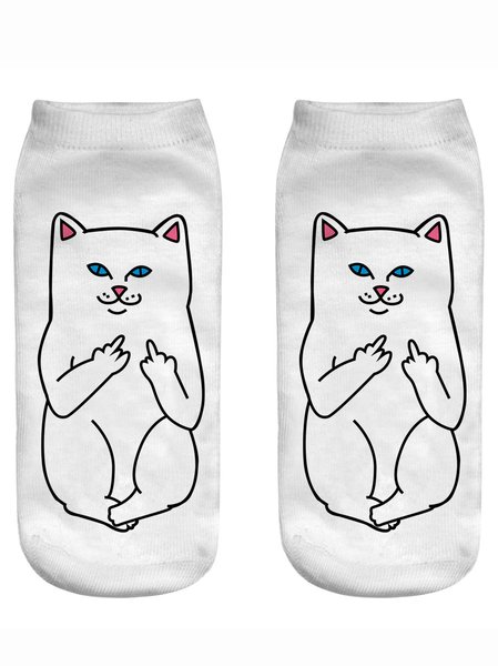 

Cat Graphic Ankle Socks, White, Socks