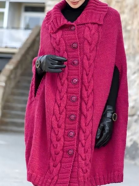 

Elegant Shawl Collar Loose Plain Sweater, Rose red, Pullovers