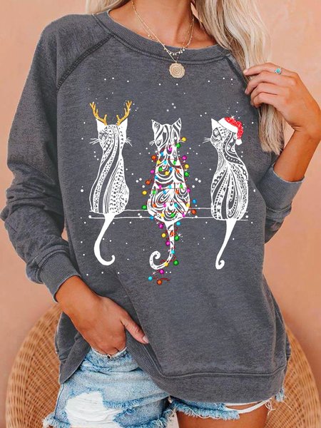 

Womens Cat reindeer santa Christmas Casual Sweatshirt, Gray, Hoodies&Sweatshirts
