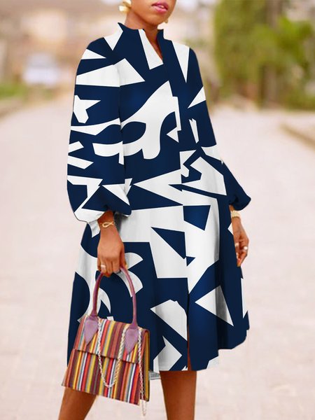 

Daily Long sleeve Urban Stand Collar Colorblock Dress, Blue, Mini Dresses