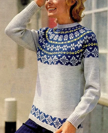 

Wool/Knitting Ethnic Half Turtleneck Sweater, Gray, Sweaters