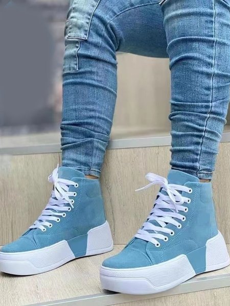 

Women's Comfort Platform Lace Up High-Top Sneakers, Blue, Creepers & Wedges