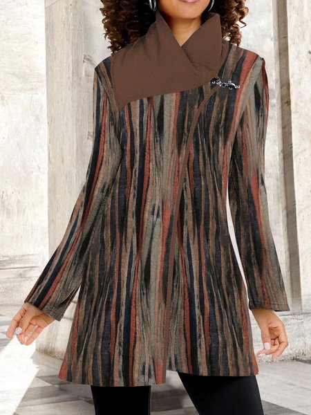 

Geometric gradient stripe metal buckle fabric jacket plus size, Multicolor, Coats
