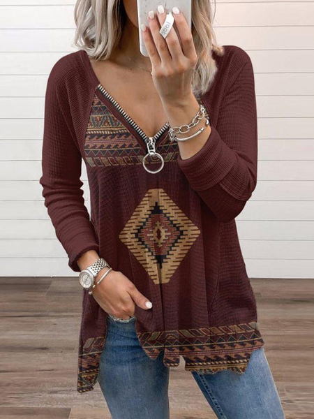 

Geometric Regular Fit Square Neck Tops, Red, Tops
