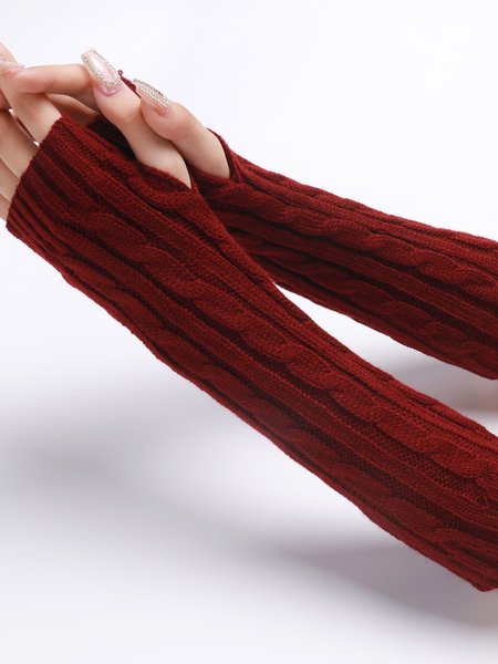 

Casual Twist Knit Warm Half Finger Gloves Long Arm Sleeves, Wine red, Scarves & Gloves
