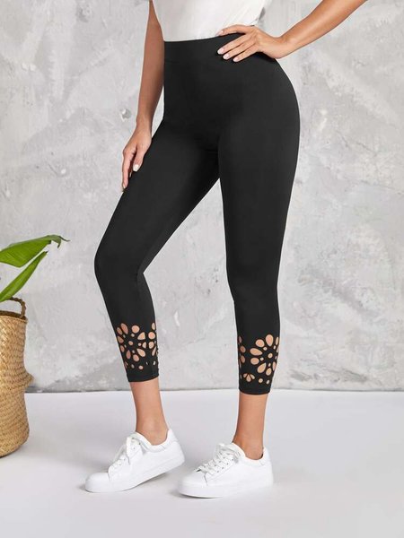 

Plain Regular Fit Leggings, Black, leggings