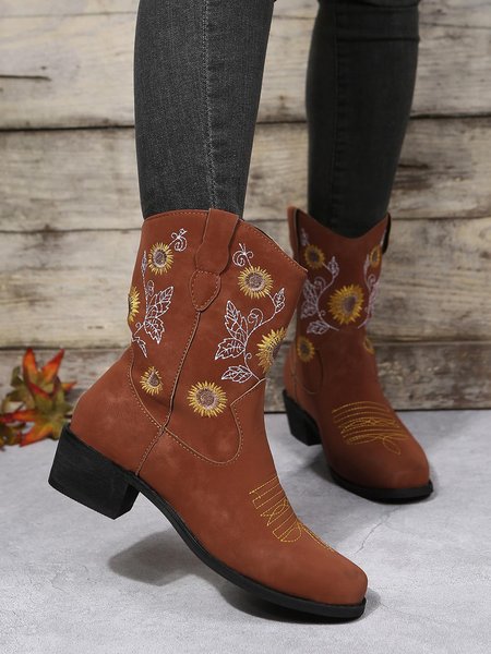 

Bohemian Embroidered Cowboy Boots, Brown, Boots