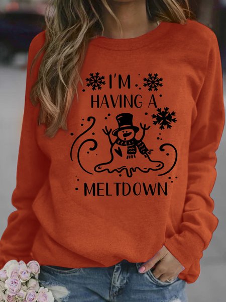 

Women's I'm Having A Meltdown Funny Christmas Snowman Casual Crew Neck Sweatshirts, Orange, Hoodies&Sweatshirts