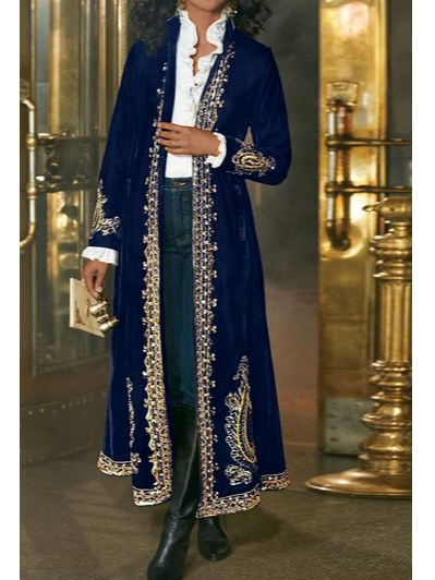 Wrap Geometric Casual Overcoat, Blue, Outerwear