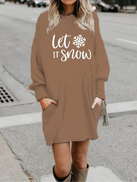 

Women Let it Snow Christmas Sweatshirt Dress, Khaki, Dresses