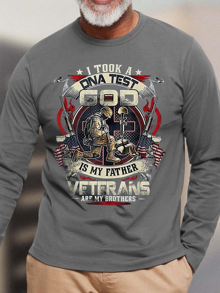 

Men Dna Test God Veterans Are My Brothers Loose Cotton Casual Top, Gray, Long Sleeves