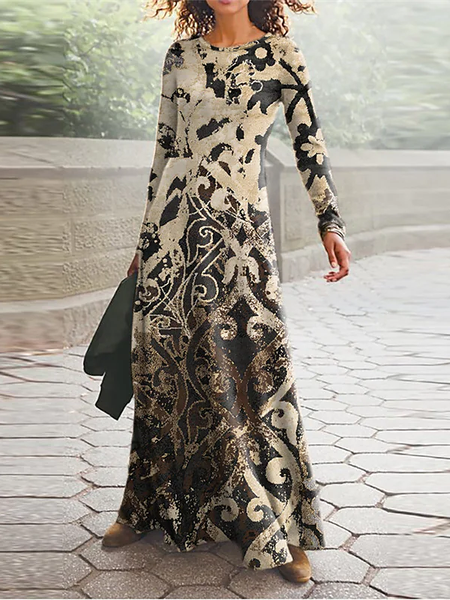 

Ethnic Crew Neck Dress, Multicolor, Dresses