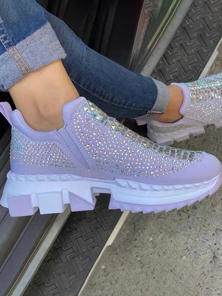 

Lightweight Soft Sole Rhinestone Platform Casual Sneakers, Purple, Sneakers