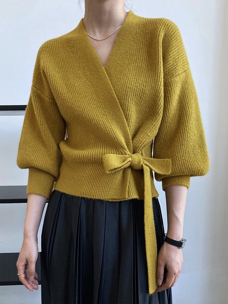 

Long sleeve Simple Regular Fit Sweater Coat, Yellow, Cardigans