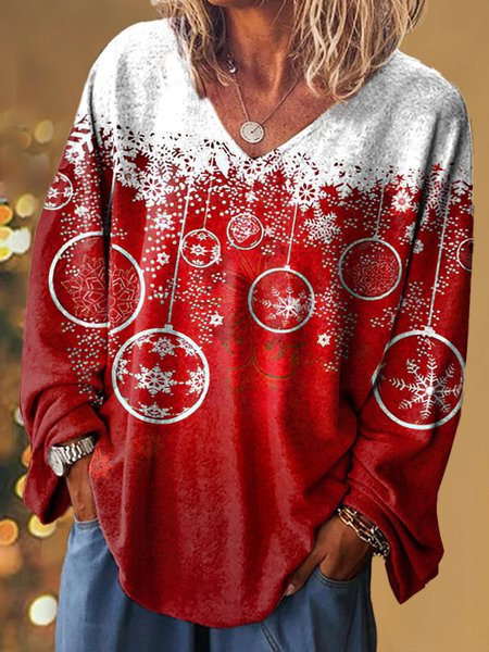 

Regular Fit Christmas Casual Tops, Red, Tops