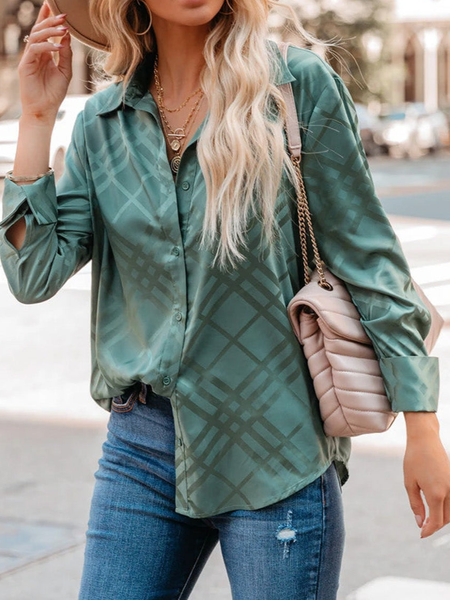 

Plain Loose Shirt Collar Blouse, Green, Blouses & Shirts