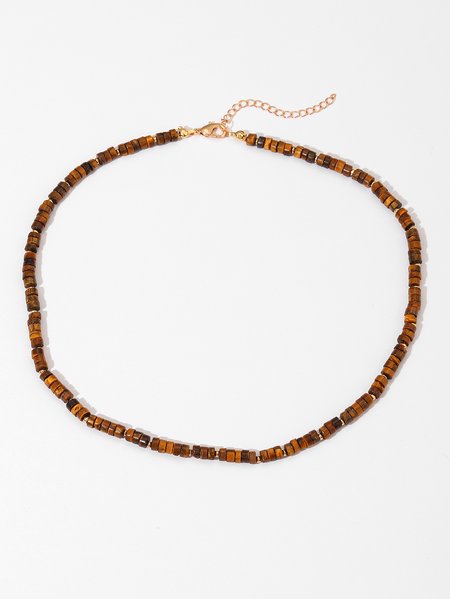 Ethnic Style Natural Agate Beaded Long Sweater Chain Dress Jewelry, Brown, Necklaces