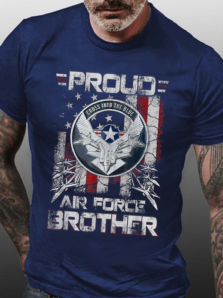 

Men Proud Air Force Brother Letters Cotton T-Shirt, Blue, T-shirts