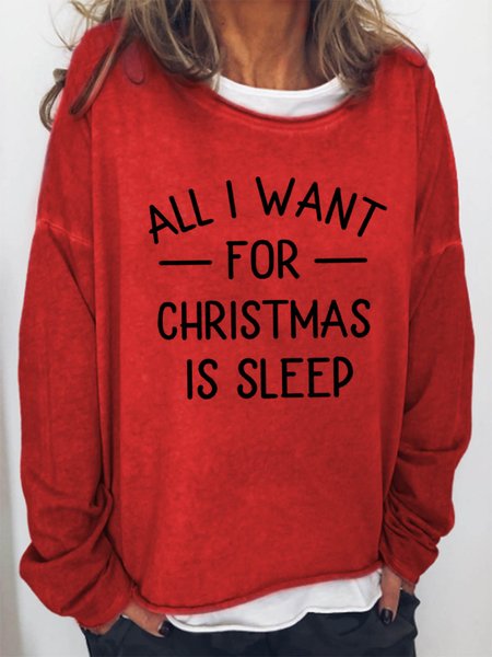 

Women Funny All I Want for Christmas Is Sleep Cotton-Blend Sweatshirt, Red, Hoodies&Sweatshirts