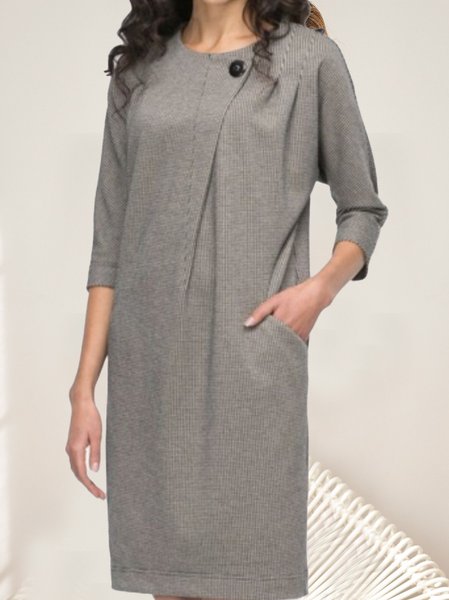

Crew Neck Regular Fit Casual Dresses, Gray, Midi Dresses