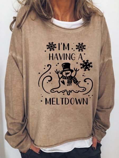 

Women's I'm Having A Meltdown Funny Christmas Snowman Casual Sweatshirt, Khaki, Hoodies&Sweatshirts