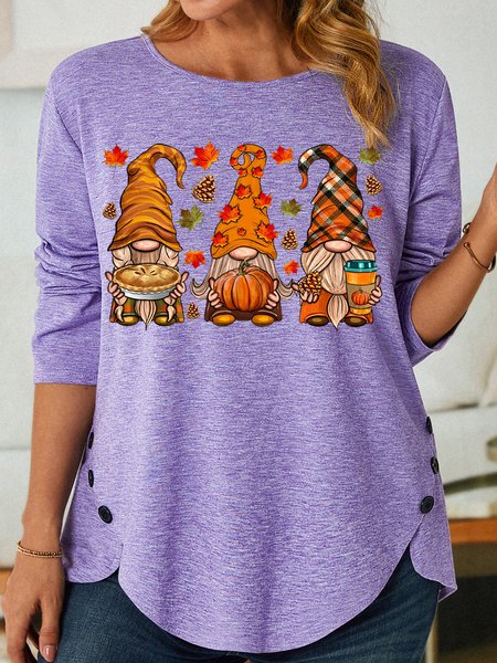 

Womens Halloween Gnomes Casual Crew Neck Top, Purple, Long sleeves