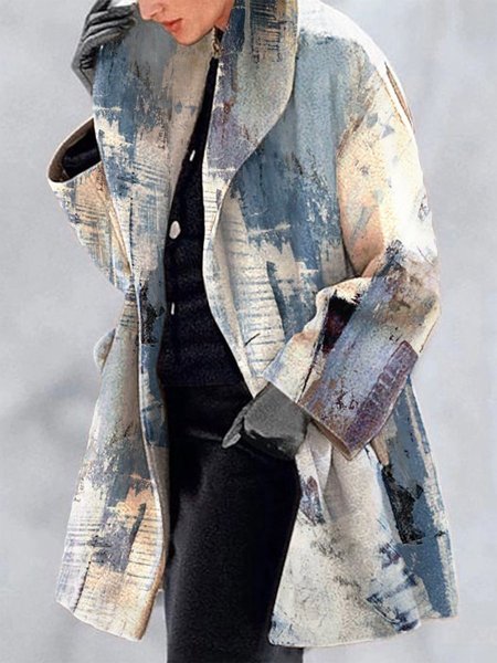 

Trendy Women Ombre Retro Pattern Leisure Lapel Coat, Blue, Coats