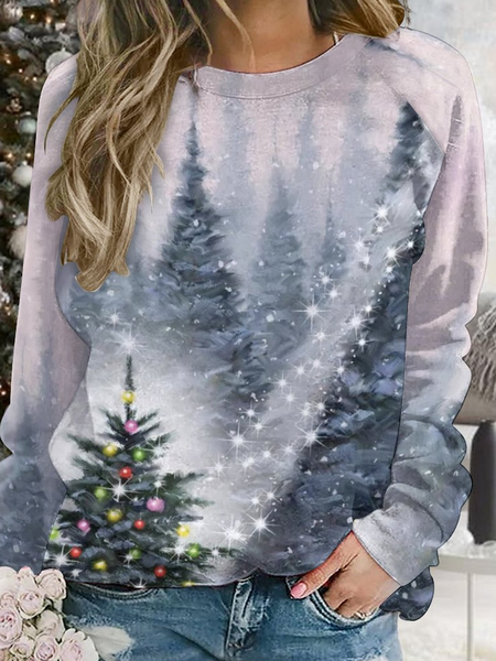 

Women Gradient Christmas Tree Print Casual Raglan Sleeve Sweatshirt, As picture, Hoodies&Sweatshirts