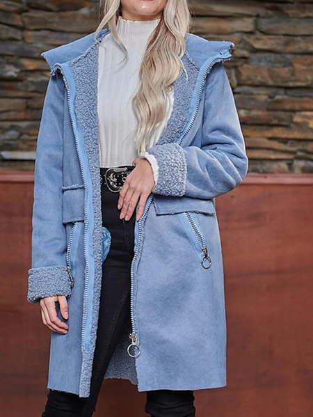 

Plain Hoodie Casual Zipper OverCoat, Blue, Outerwear