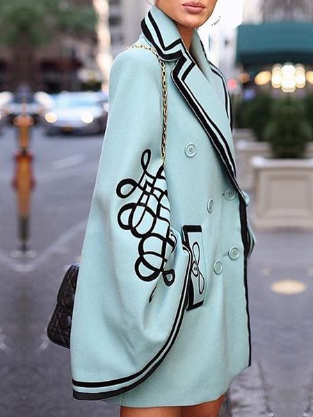 

Loose Abstract Urban Lapel Collar Long sleeve Mid-long Overcoat, As picture, Coats