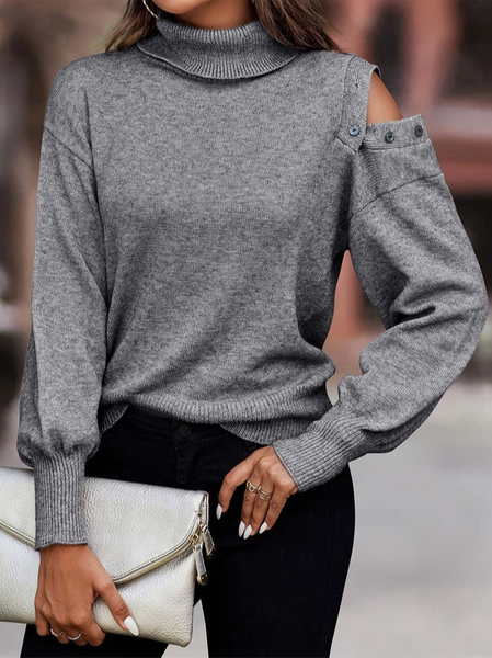 

Plain Loose Turtleneck Sweater, Gray, Sweaters & Cardigans