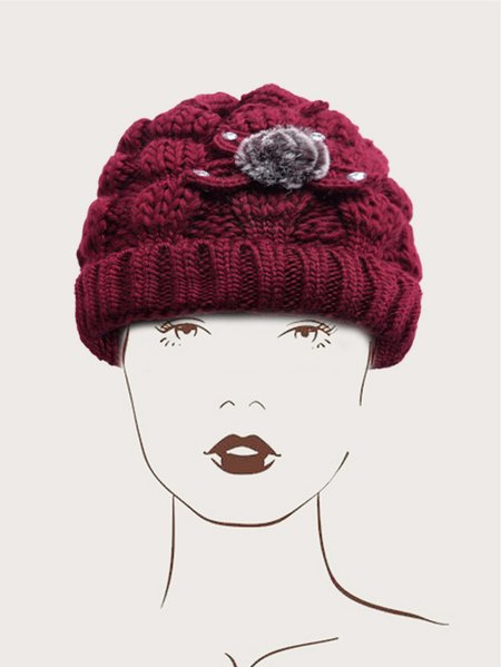 

Ethnic Vintage 3D Floral Beaded Woolen Hat, Wine red, Women Hats