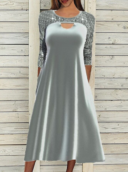 

Plain Elegant Velvet Dresses, Silver, Midi Dresses