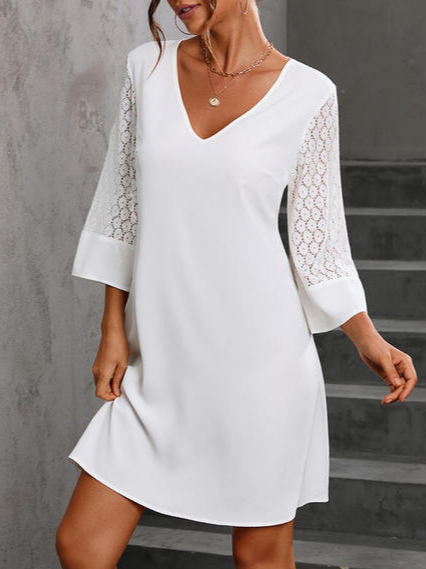 

Lace Plain Dresses, White, Mini Dresses