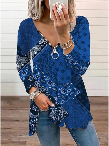 

Casual Knitted Ethnic Shirt, Blue, Shirts & Blouses