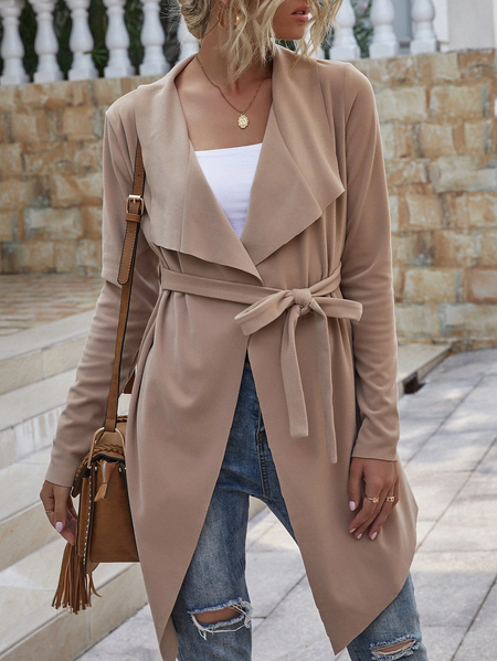 

Plain Shawl Collar Other Coat, Light khaki, Jackets