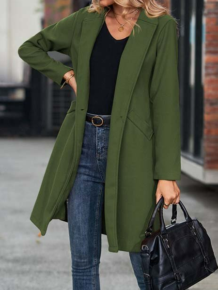 

Urban Plain Shawl Collar Overcoat, Green, Coats