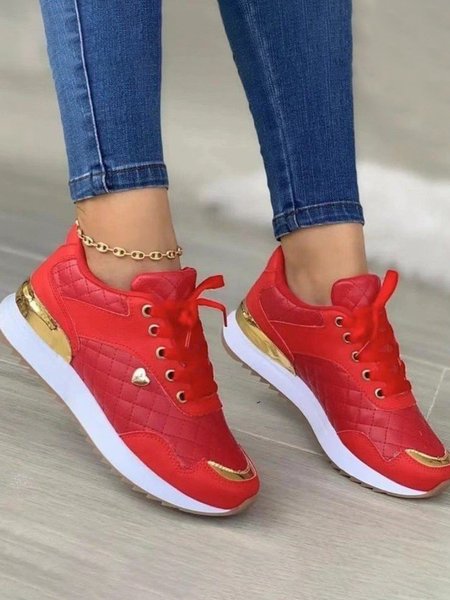 

Comfortable Soft Colorblock Casual Platform Running Shoes, Red, Sneakers